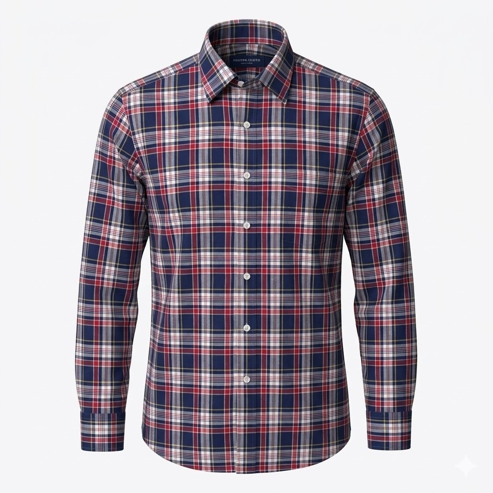 Proper‎ Cloth Men's LARGE Classic Navy Tomato Plaid Madras Cotton Shirt - CJ
